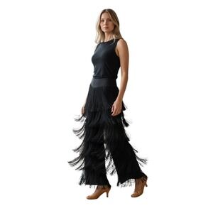 Jezisyma Fringe Dancewear Pants Women's size Large Latin Salsa Competition Party